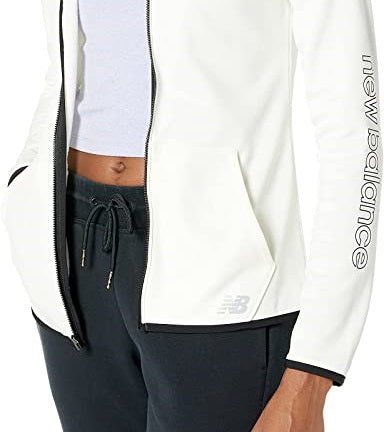 Moletom com capuz New Balance Core Fleece feminino com zíper completo Sea Salt, tamanho pequeno