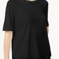 Camiseta feminina Eileen Fisher System de algodão orgânico com gola redonda, preta, tamanho grande