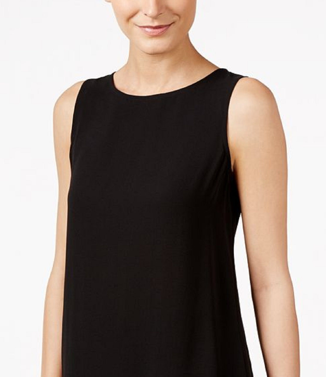 Blusa feminina Eileen Fisher de seda crepe com gola bateau, preta, tamanho extrapequeno