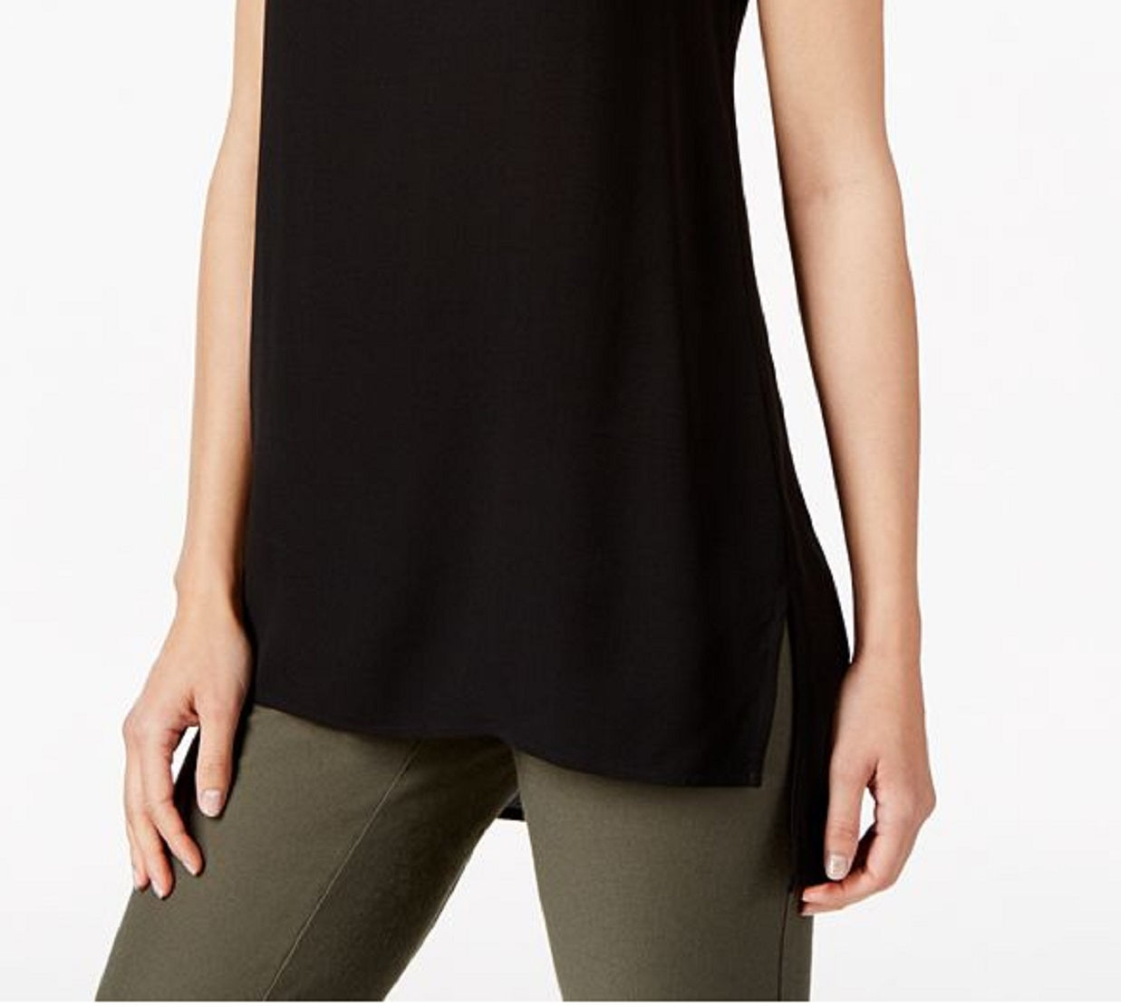 Blusa feminina Eileen Fisher de seda crepe com gola bateau, preta, tamanho extrapequeno