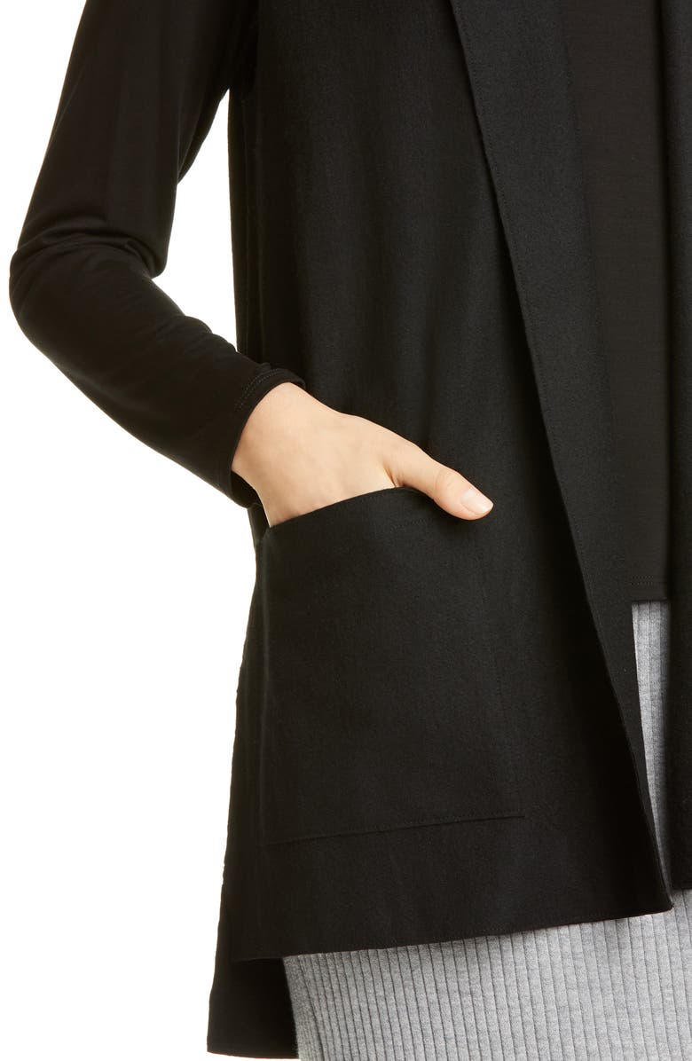 Colete de lã com gola xale feminino Eileen Fisher, preto, tamanho grande