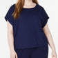 Camiseta feminina Eileen Fisher com decote redondo, azul, tamanho 3X