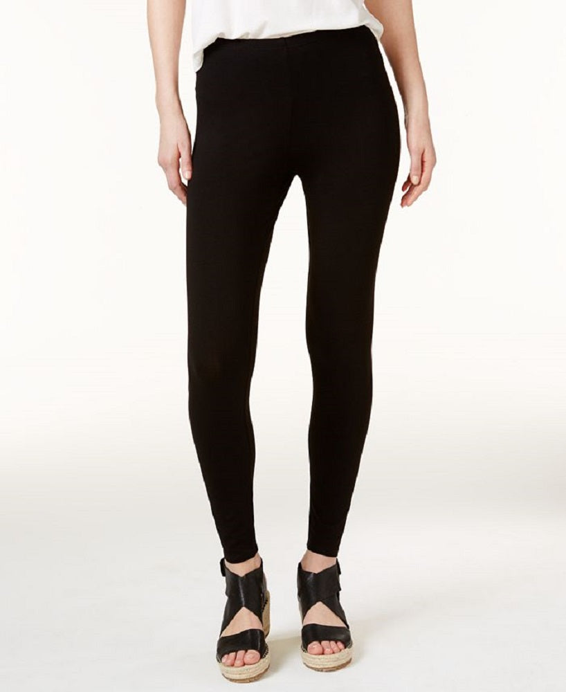 Leggings femininas Eileen Fisher com elástico no tornozelo, pretas, tamanho médio