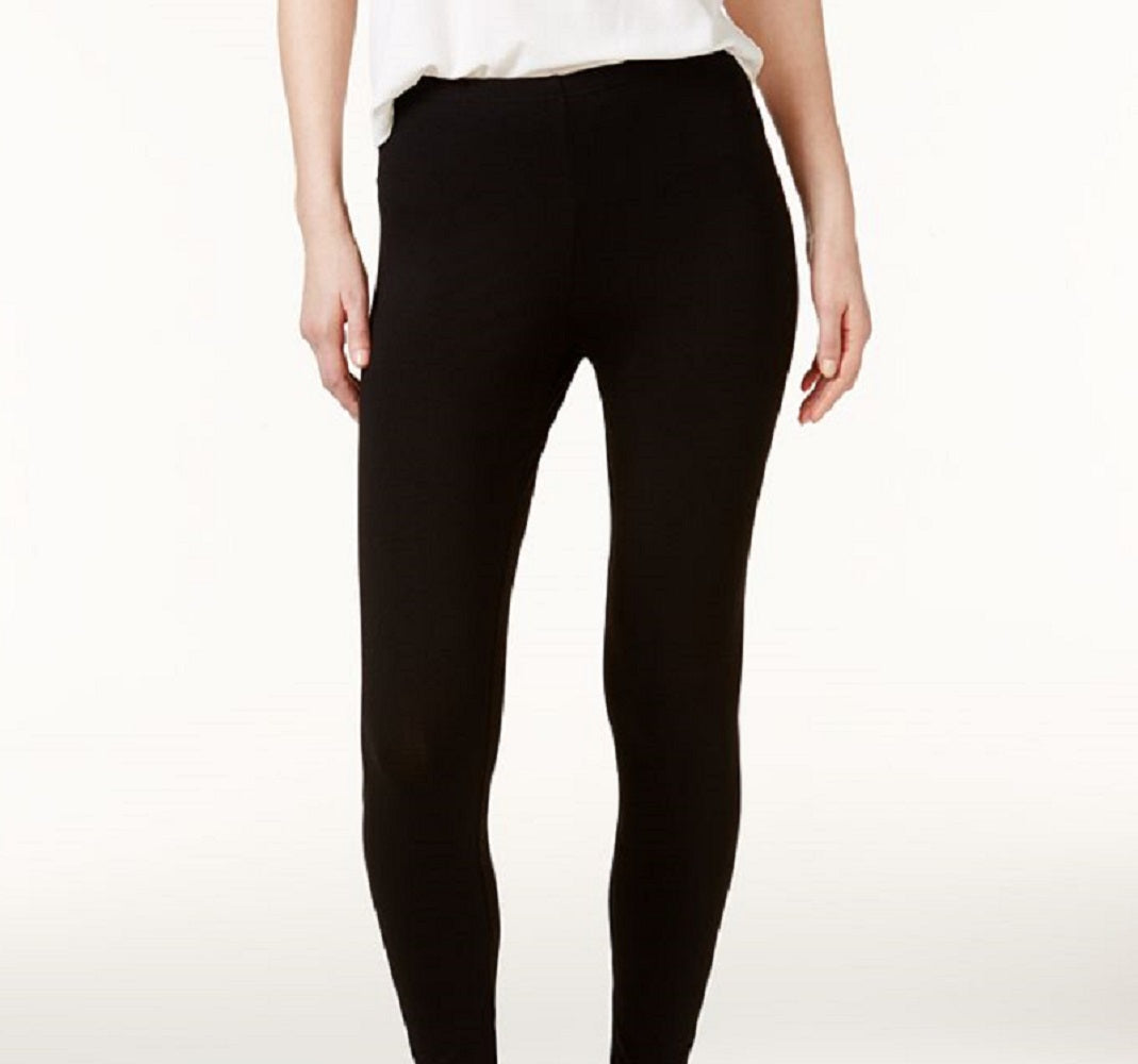 Leggings femininas Eileen Fisher com elástico no tornozelo, pretas, tamanho médio