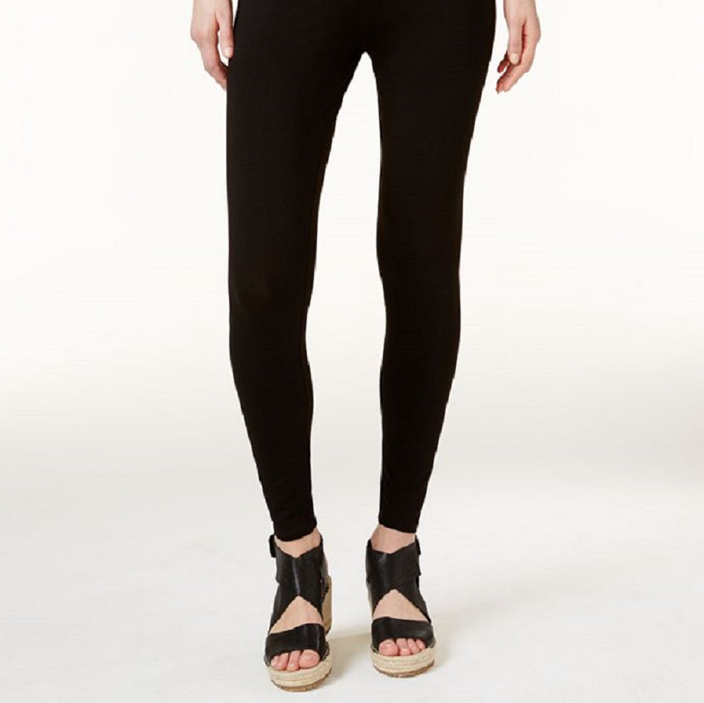 Leggings femininas Eileen Fisher com elástico no tornozelo, pretas, tamanho médio