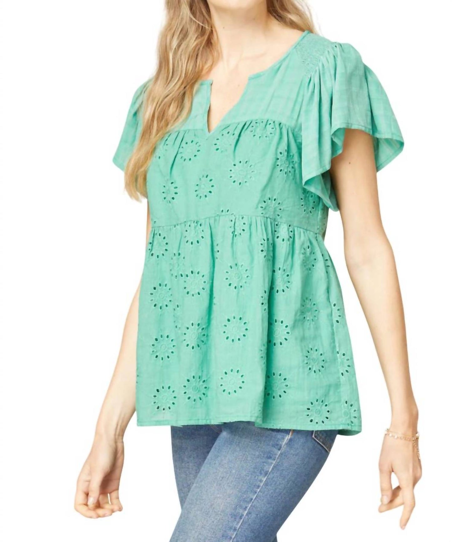 Entro - Flutter Sleeve Eyelet Top