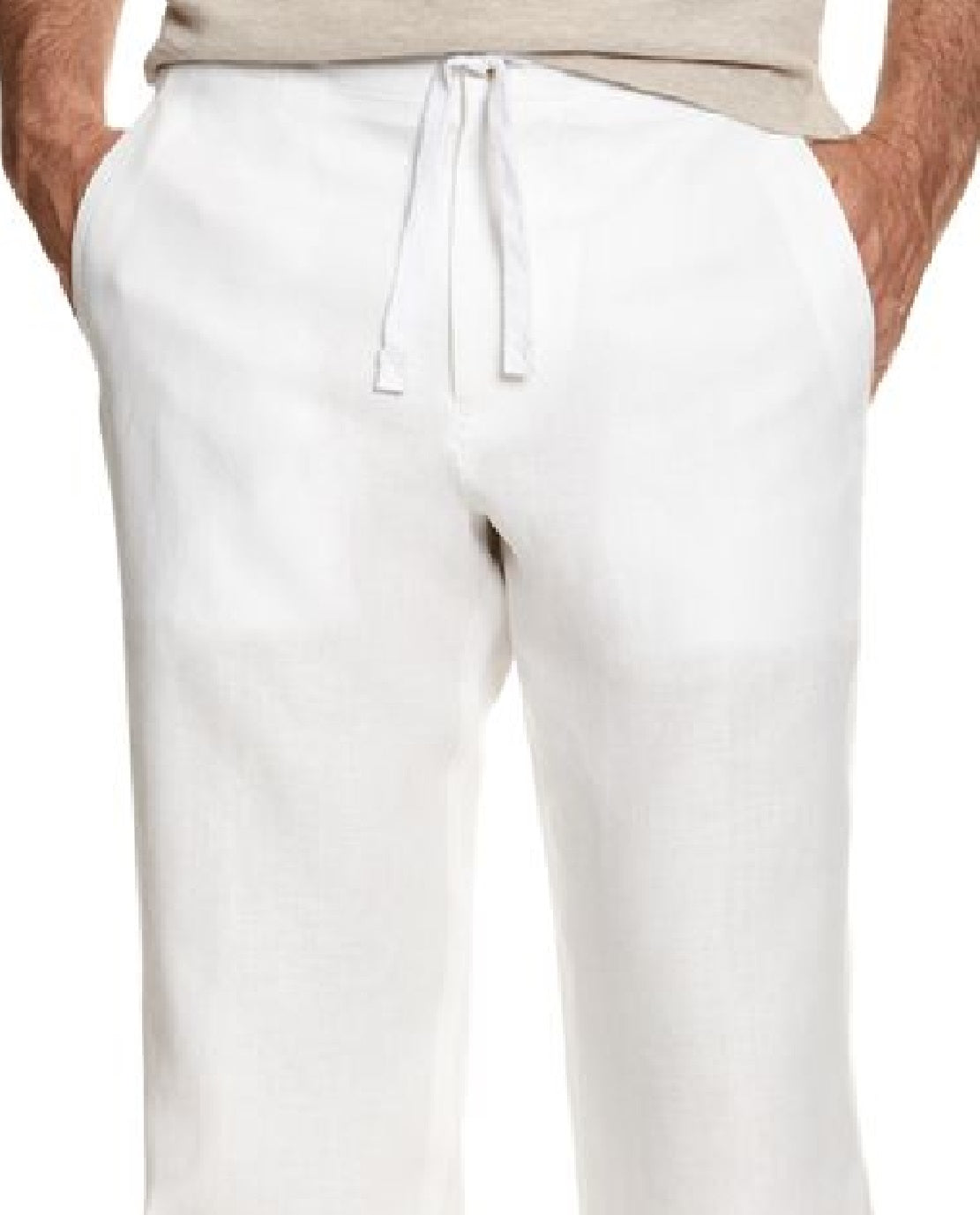 Calça de linho com cordão Tasso Elba masculina, branca, tamanho grande