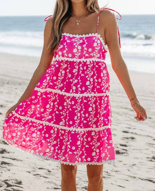 Aapparella - Floral Print Trim Dress