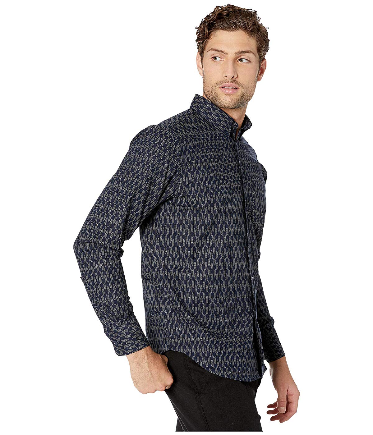 Camisa social masculina Naked &amp; Famous Easy com botões, azul, tamanho grande