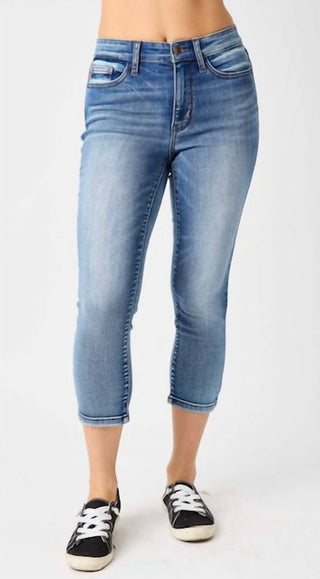 Judy Blue - Calça jeans skinny capri de cintura média sem desgaste