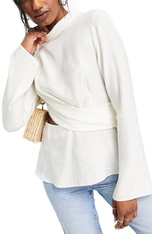 Topshop Premium Draped Bell Sleeve Top in Ivory, Size 8 Us