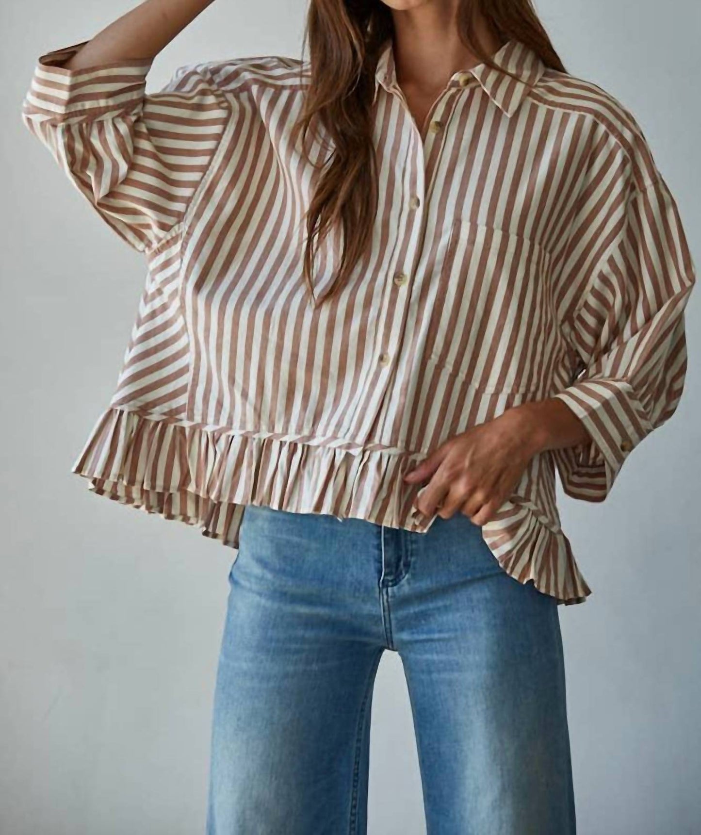 By Together - Woven Cotton Striped Button-Down Shirt