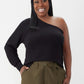 GSTQ One Shoulder French Terry Top Black M