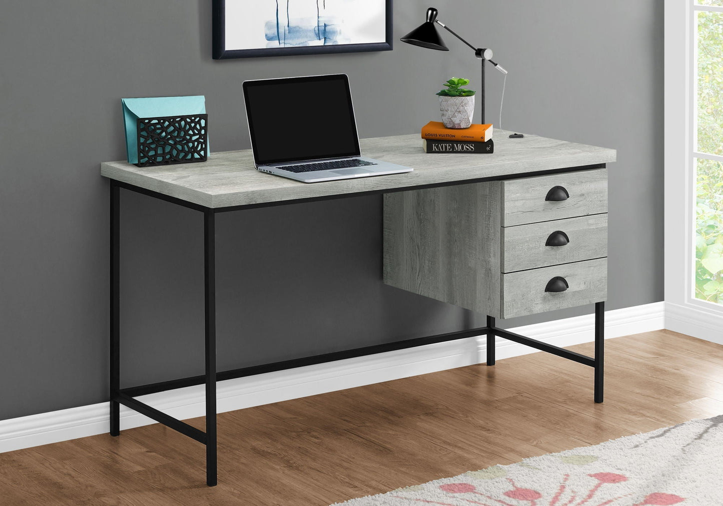 Computer Desk For Home Office, Laptop, 3 Storage Drawers, Contemporary & Modern