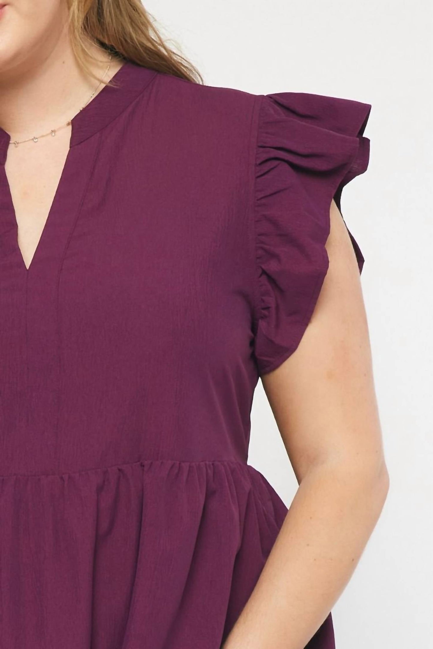 Entro - Ruffle Sleeve Tiered Midi Dress - PLUS