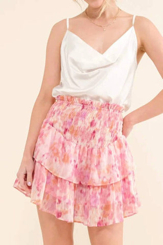 E o porquê - Saia-calça curta estampada em lurex