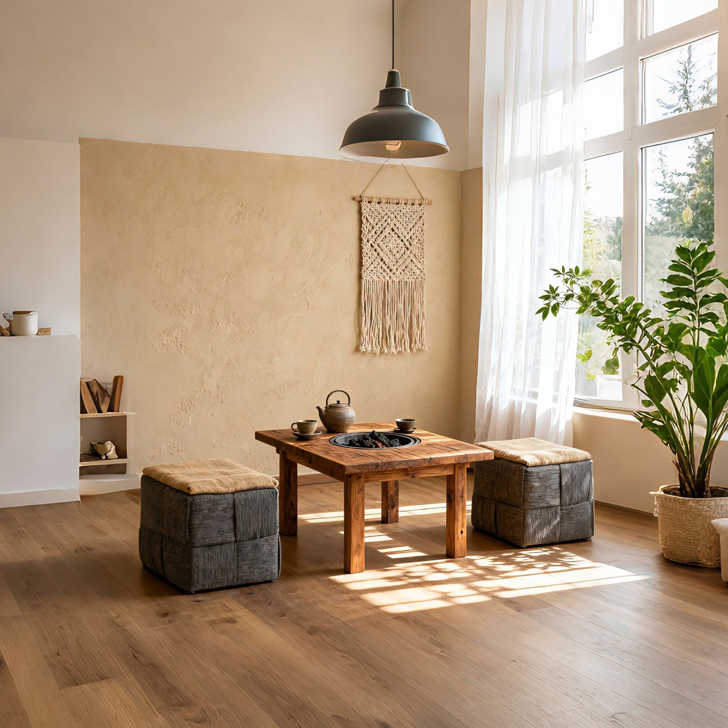 Square Ottoman Foot Rest With Woven Design