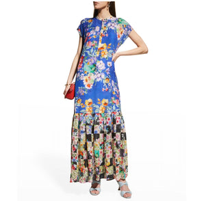 Johnny Was - Vestido longo com babados Alba e babados Sky Flower