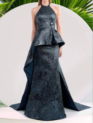 Janique - Halter Peplum Gown