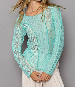 Pol - Blusa de malha com renda e manga comprida com costura exposta