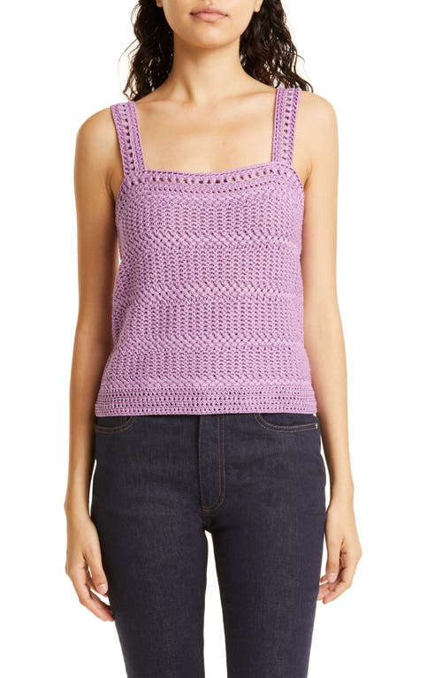 Vince Square Neck Textured Cotton Knit Tank Dk Camelia Medium
