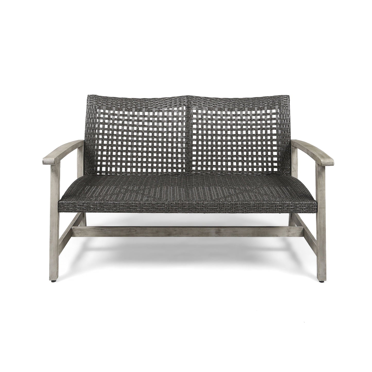 Hampton Outdoor Wood and Wicker Loveseat - Gray