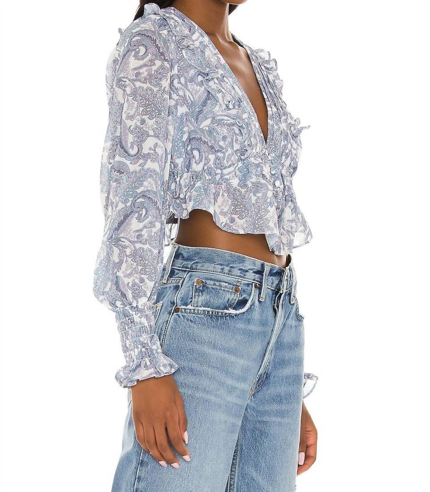 For Love & Lemons - Janelle Smocked Elastic Cuffs Top