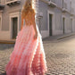 Nox Anabel - Spaghetti Strap Ruffled gown with a slit