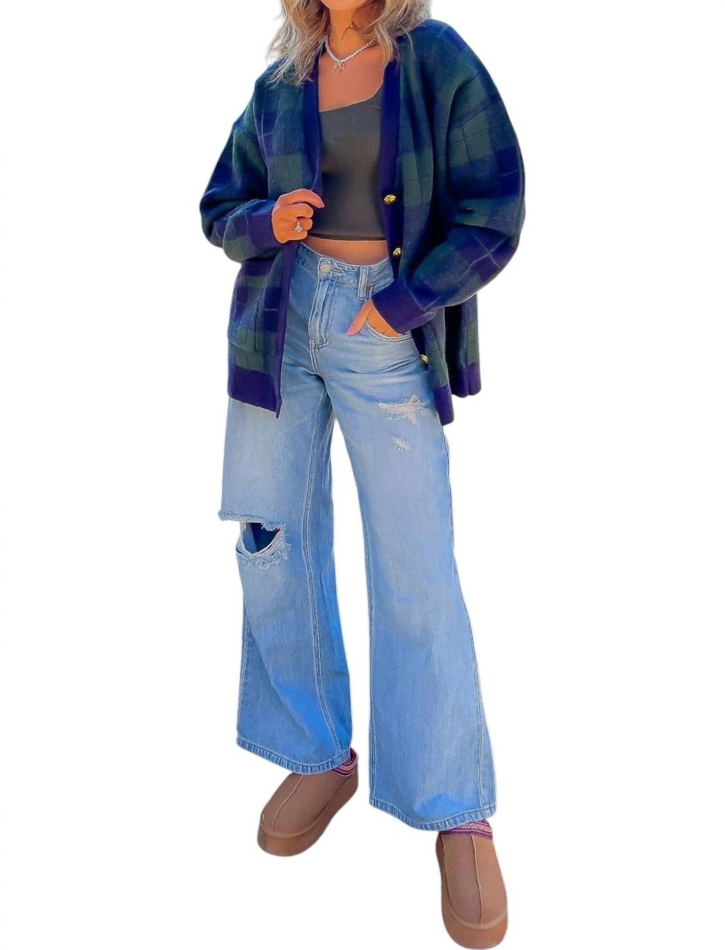 2.7 August Apparel - Winter Days Plaid Button Down Cardigan
