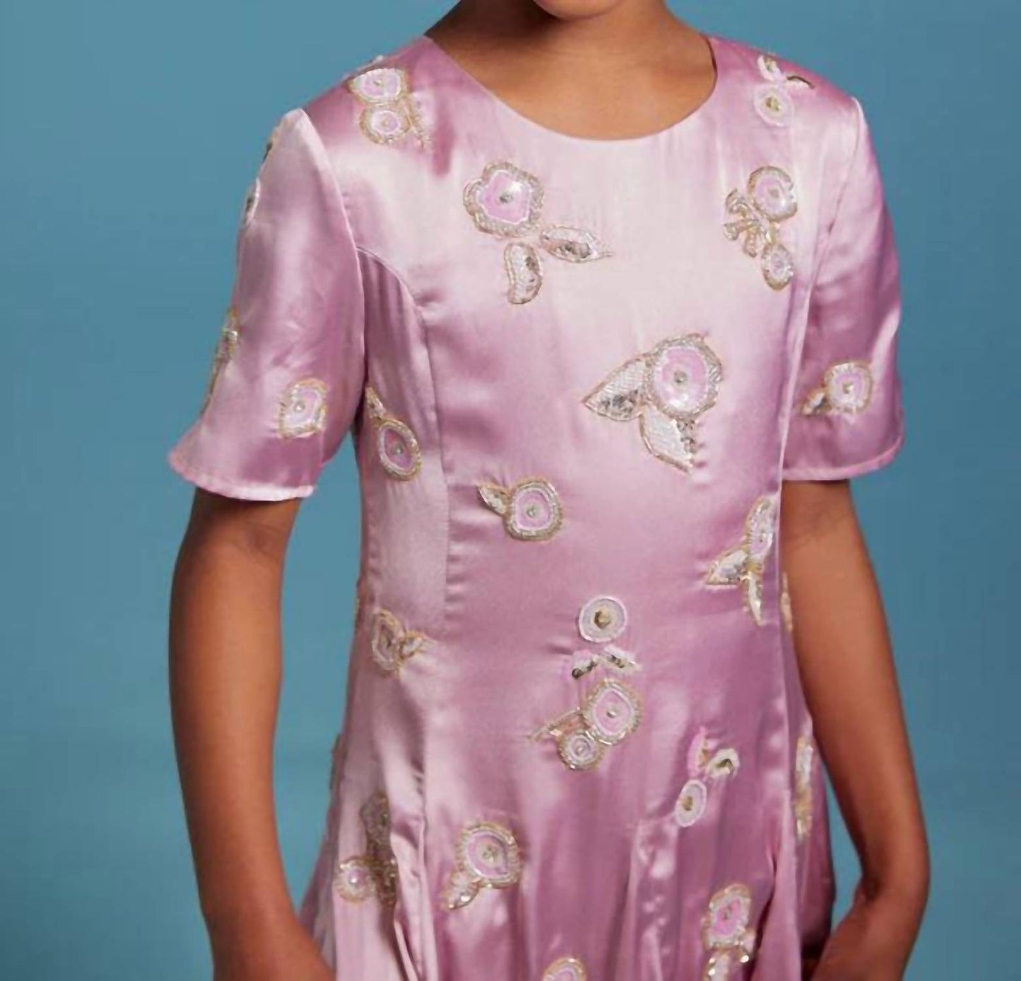 Sasha+Z - Floral Embroidered Satin Dress