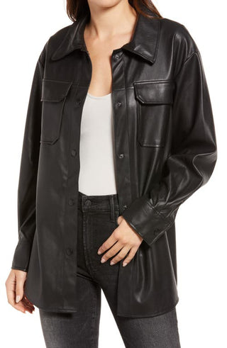 BB Dakota by Steve Madden Good Measure Faux Leather Shirt Jacket in Black at Nordstrom, Size Large