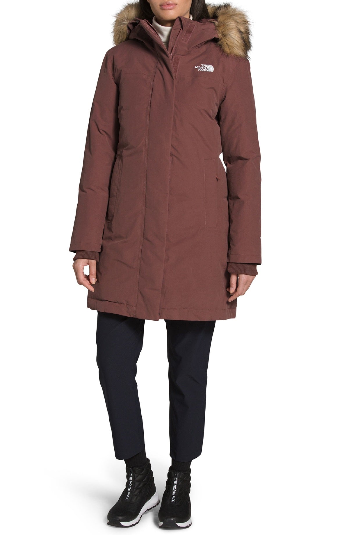 Parka feminina Fill Power Down The North Face, roxa, tamanho grande