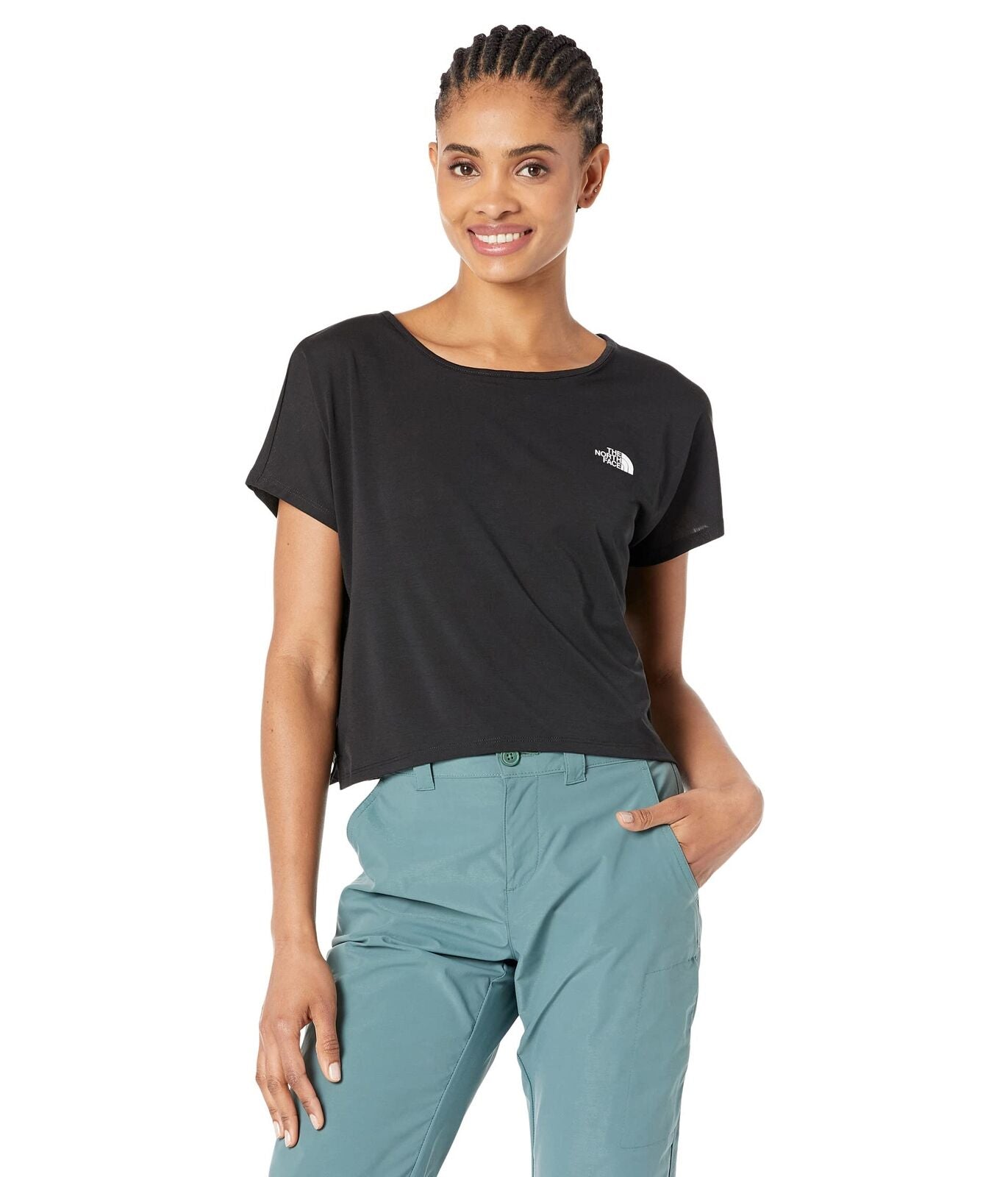 Camiseta feminina The North Face Wander Crossback preta, tamanho grande