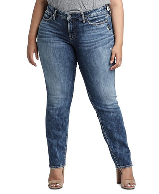 Calça jeans feminina Silver Jeans Co. Trendy Plus Suki Curvy Fit Slim Azul Tamanho 22