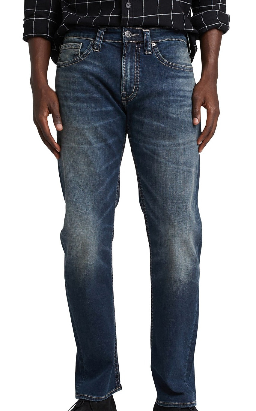Calça jeans masculina Eddie Relaxed Tapered Fit Stretch, da Silver Jeans Co., azul, tamanho 36x34