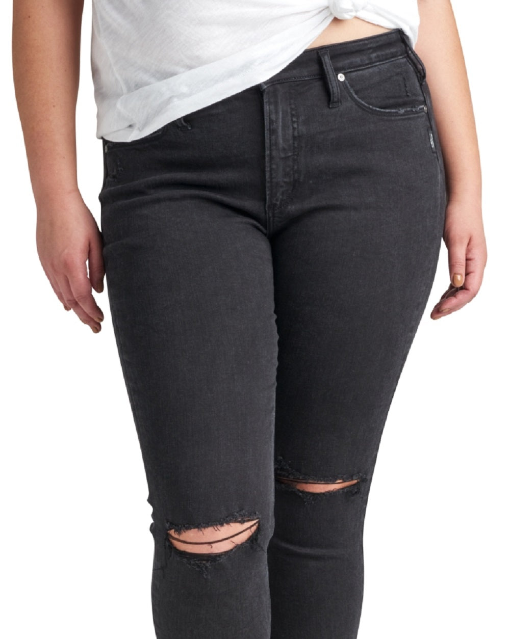 Calça jeans skinny feminina mais procurada da Silver Jeans Co., preta, tamanho 18W