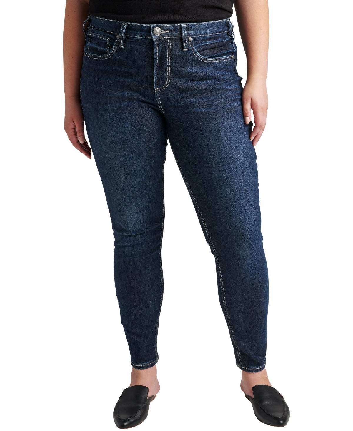 Calça jeans skinny feminina Silver Jeans Co. The Curvy High Rise, azul, tamanho 16W