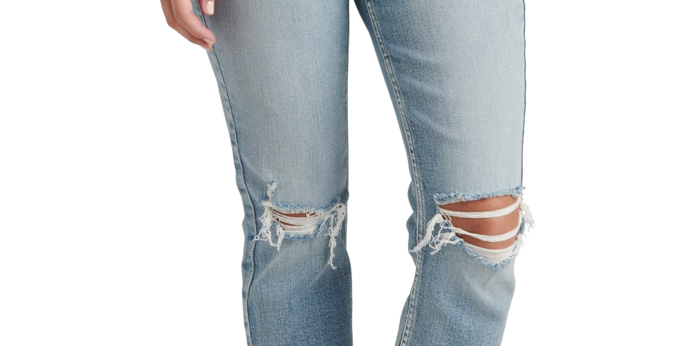 Calça Jeans Feminina Silver Jeans Co. Beau Mid Rise Raw Hem Girlfriend Azul Tamanho 29X28