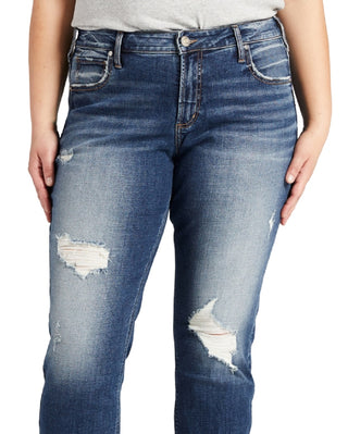 Calça jeans feminina estilo boyfriend, rasgada, reta, azul, tamanho 20W, da Silver Jeans Co.