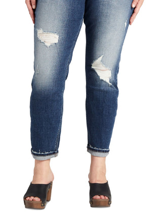 Calça jeans feminina estilo boyfriend, rasgada, reta, azul, tamanho 20W, da Silver Jeans Co.