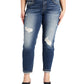 Calça jeans feminina estilo boyfriend, rasgada, reta, azul, tamanho 20W, da Silver Jeans Co.