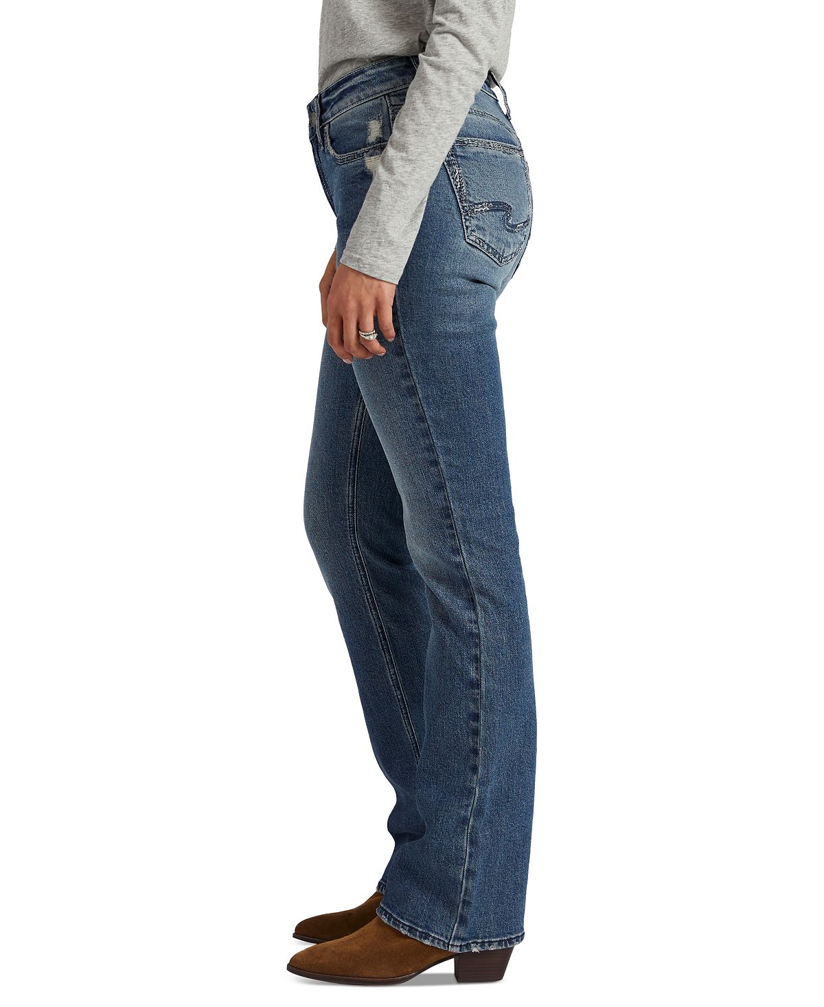 Calça jeans feminina Suki rasgada e justa, azul, tamanho 29x33, da Silver Jeans Co.