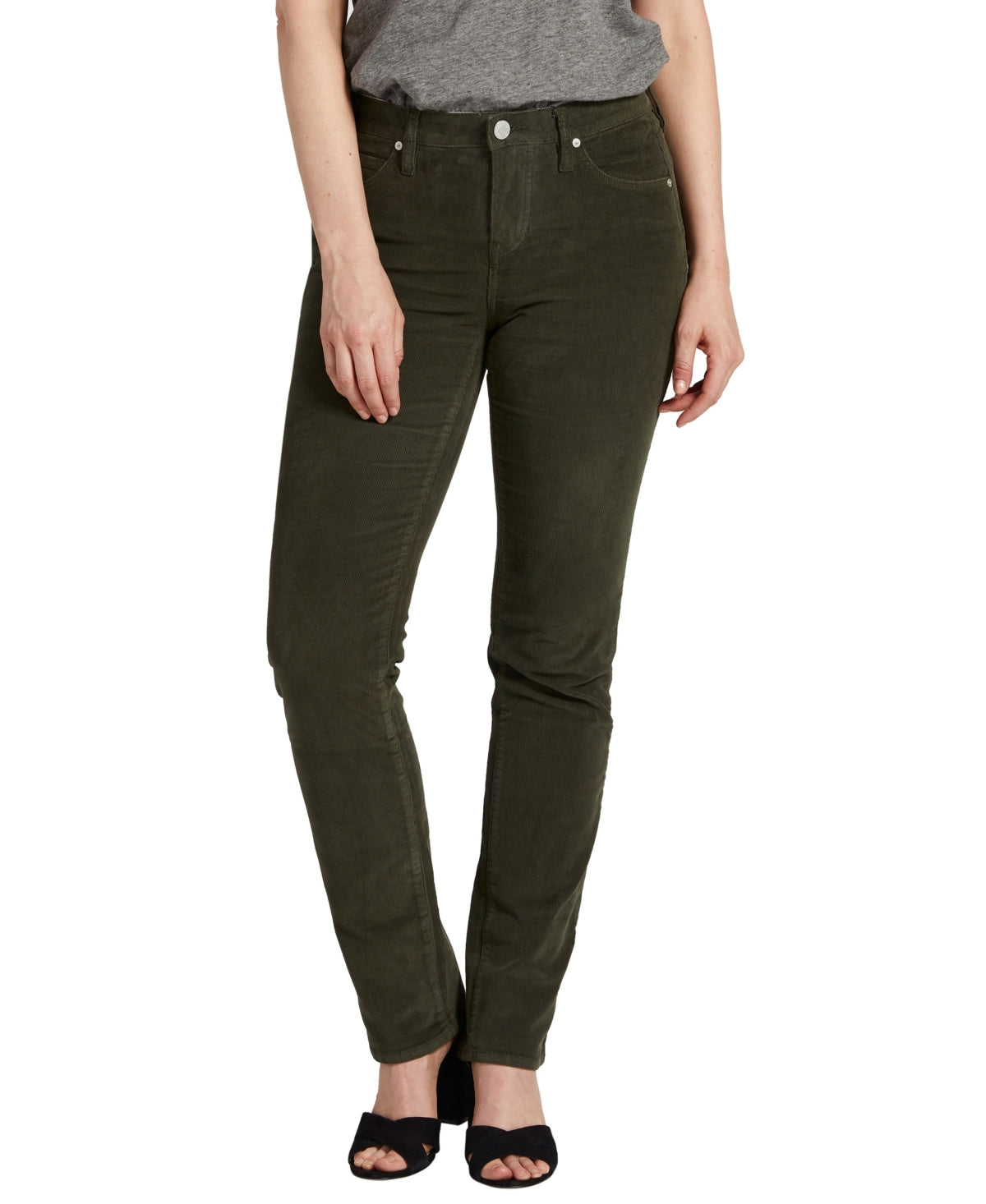 Calça jeans feminina Jag Ruby Straight Leg Veludo cotelê verde tamanho 6x30