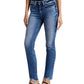 Calça jeans feminina Suki de cintura média e perna reta, tamanho 36x29, azul, da Silver Jeans Co.