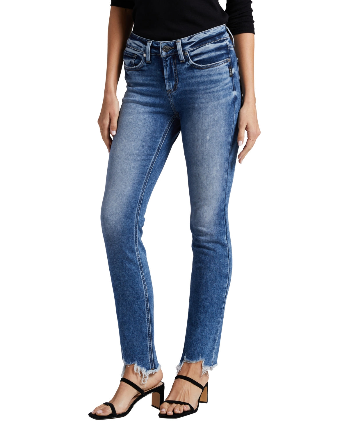 Calça jeans feminina Suki de cintura média e perna reta, tamanho 36x29, azul, da Silver Jeans Co.