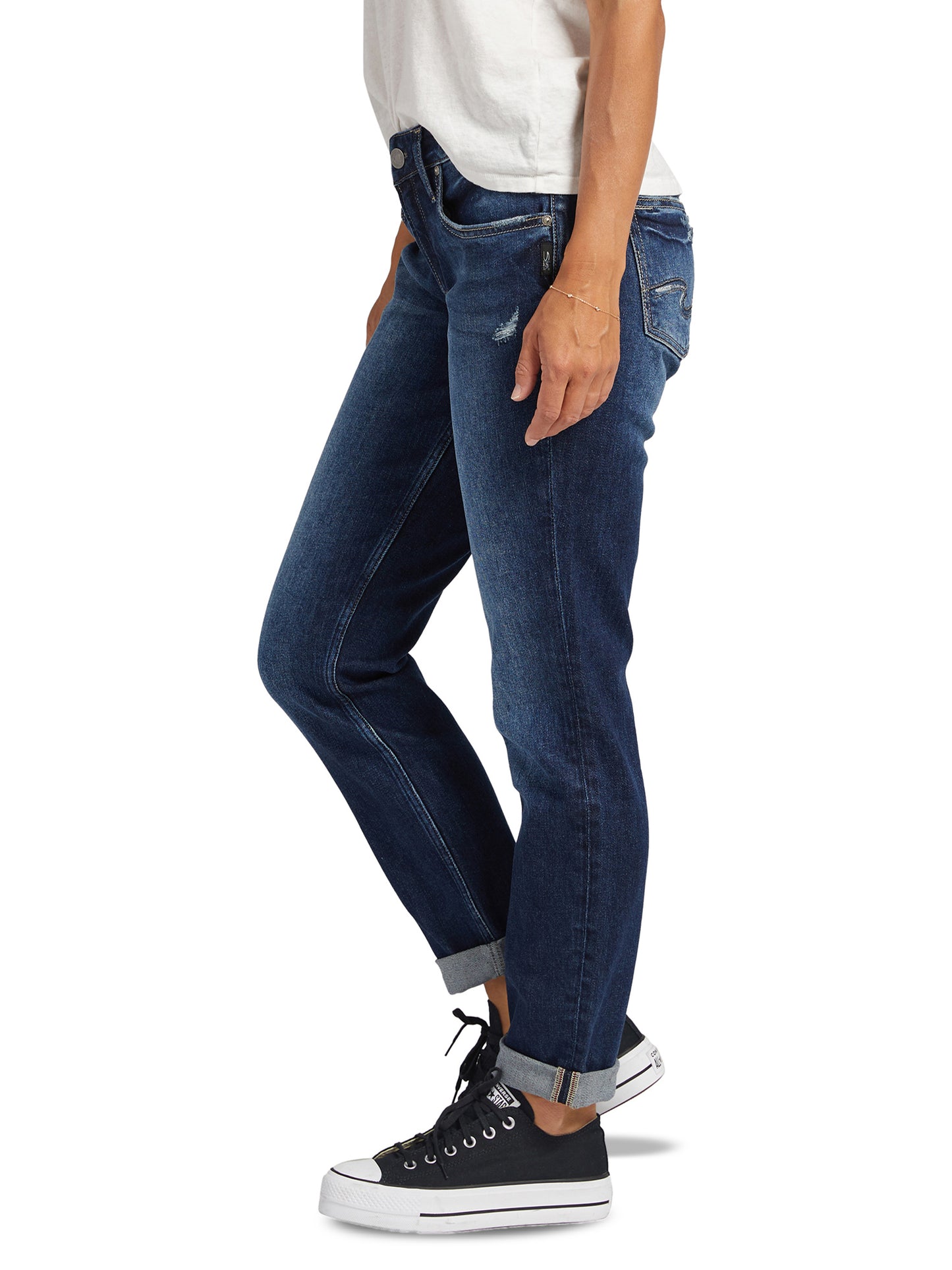 Calça jeans feminina slim fit boyfriend da Silver Jeans Co., azul, tamanho 31x29