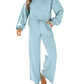 Aapparella - Crewneck Terry Top With Wide Leg Raw Edge Bottoms Set