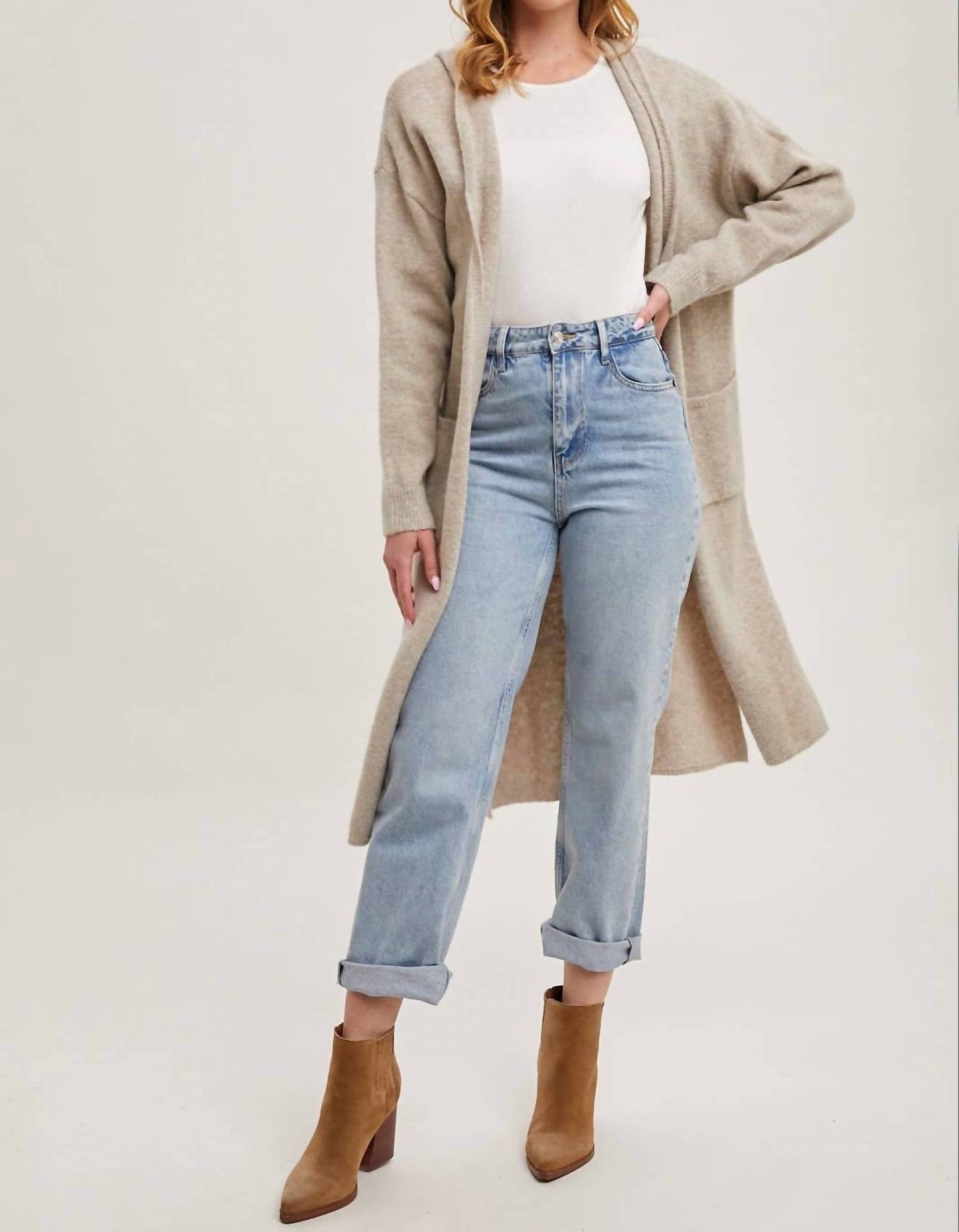 Bluivy - Longline Hoodie Drape Open Front Cardigan