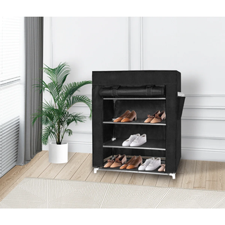 4 Tier Shoe Rack with Side Pocket Holds 24 Shoes