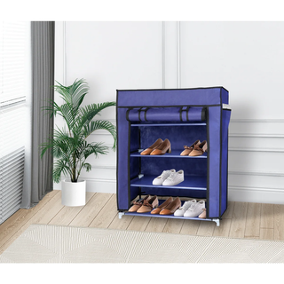 4 Tier Shoe Rack with Side Pocket Holds 24 Shoes